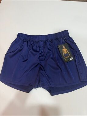 Roma Men's Satin Boxer Shorts in Navy Blue